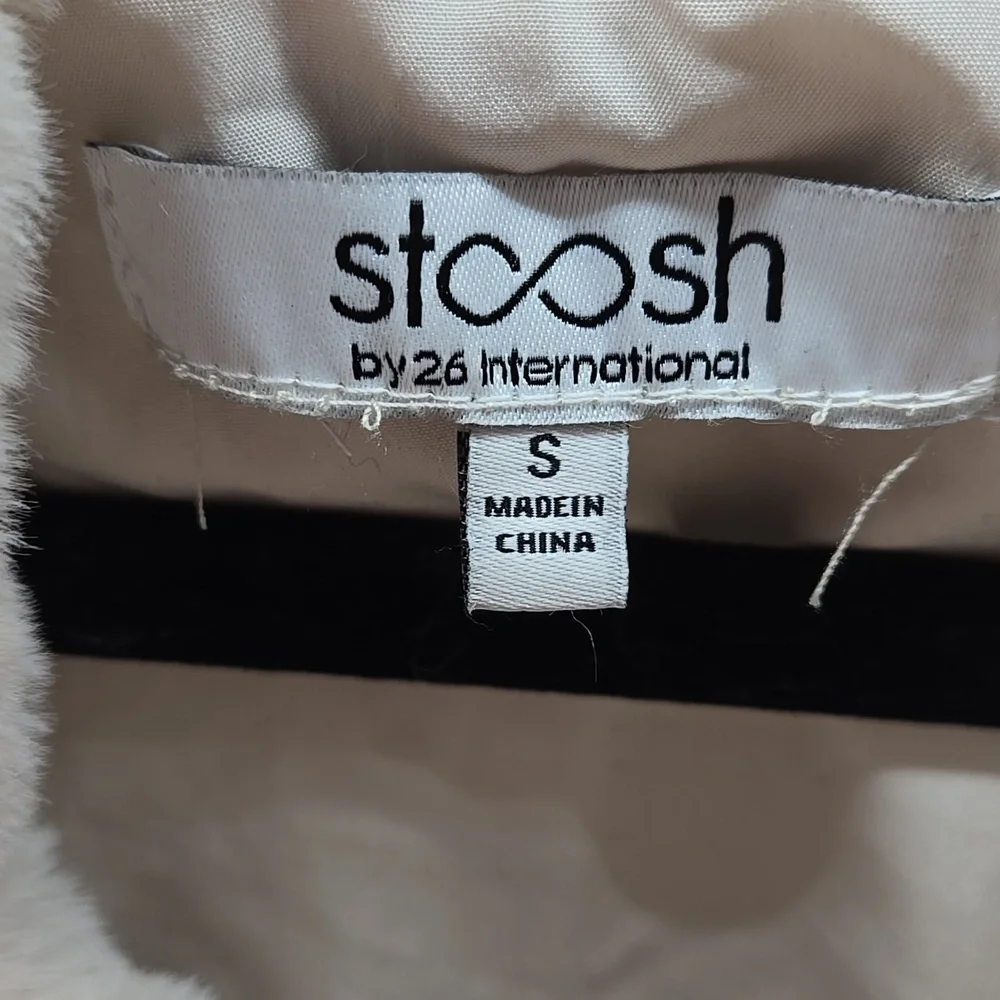 Cropped Hooded Jacket, Stoosh, Small, Faux Fur, Pockets, Elastic Waist, Zip Up